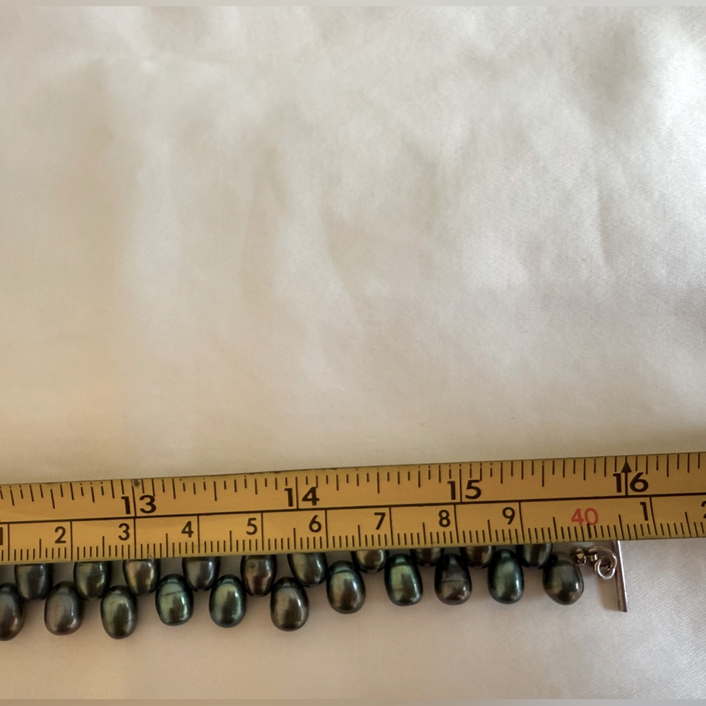 Vintage genuine pearl Peacock Green necklace 16 inch - Picture 12 of 12